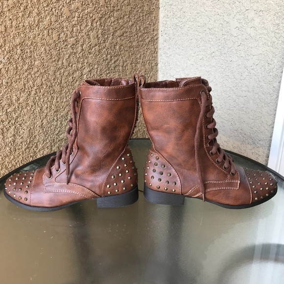 Report Bismark Brown Studded Lace Up Combat Boots - Picture 3 of 10